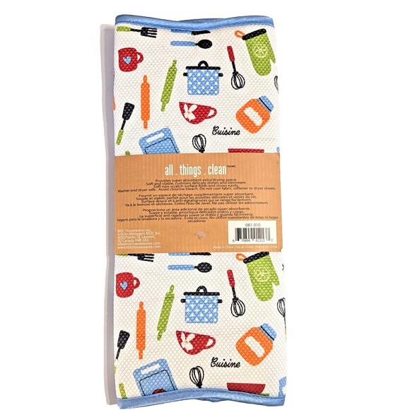 Kitchen Utensils Tools Dish Drying Mat Reversible Blue Microfiber 19 X 15-in NEW - Picture 2 of 5